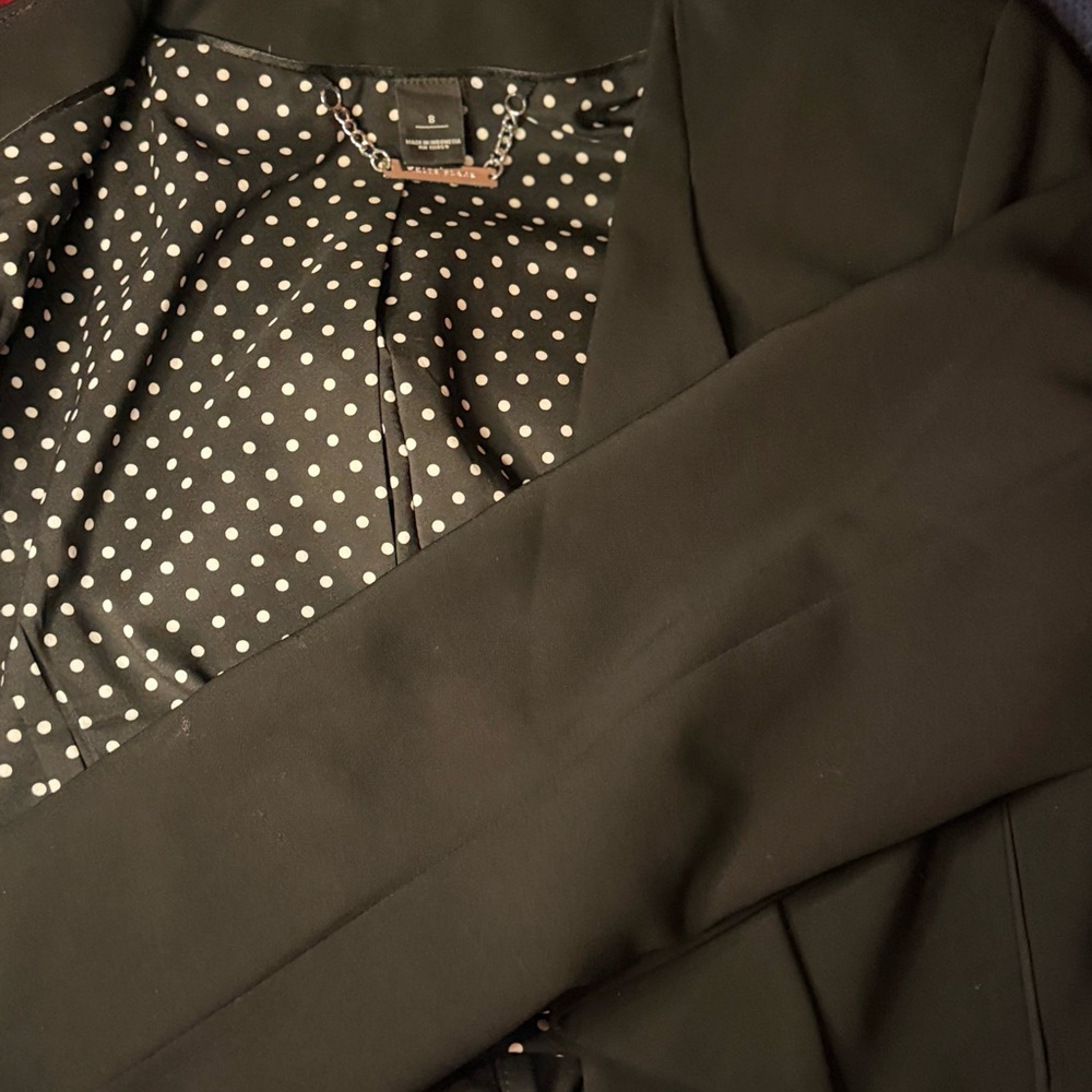 White House Black Market Black Blazer With Polka Dot Lining - Image 3